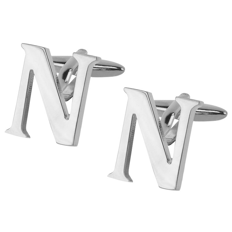 Initial Alphabet N Cufflinks - Cuff Links - Other Metals Silver