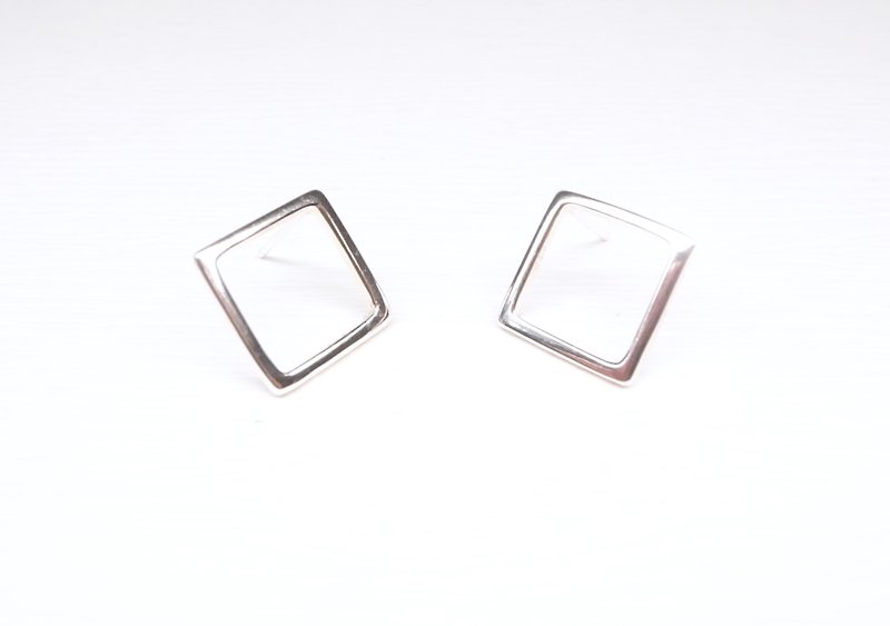 Ershi silver square square plain sterling silver earrings] a pair - ต่างหู - โลหะ สีเงิน