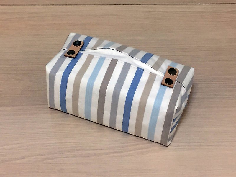 Bag removable facial paper cover_blue striped leather decoration - ของวางตกแต่ง - ผ้าฝ้าย/ผ้าลินิน หลากหลายสี