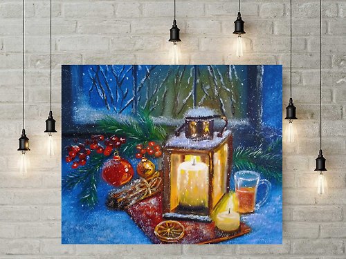 TatyanaZarArt 圣诞画圣诞墙装饰圣诞灯帆布40x50厘米