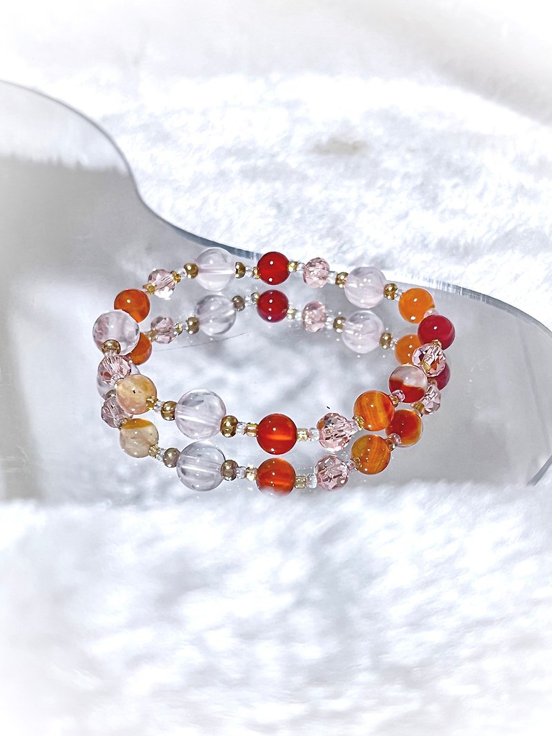 Rose quartz • Southern red ice agate • Japanese faceted beads | 14K gold-filled crystal bracelet - สร้อยข้อมือ - คริสตัล สีแดง