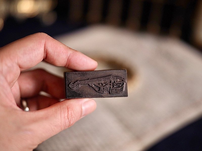 British antique pattern printing block-violin - Stamps & Stamp Pads - Wood 