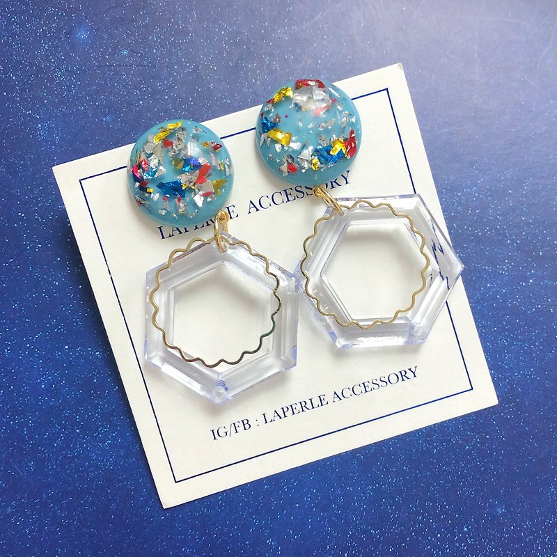 Classic Retro  Blue Earrings Ear Clip Wedding Bridesmaid gifts  Birthday - ต่างหู - วัสดุอื่นๆ สีน้ำเงิน