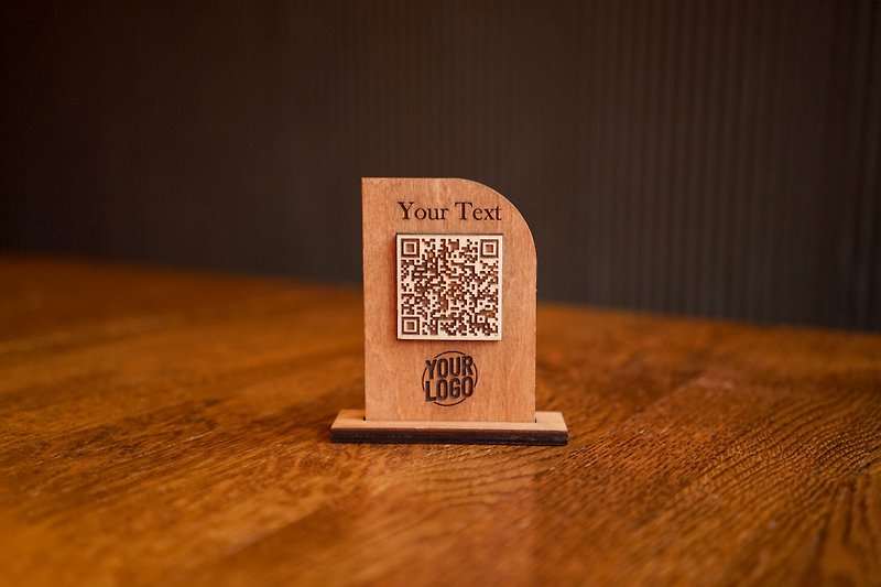 Personalized Wooden QR code Sign with your custom text and business logo - Other - Wood 
