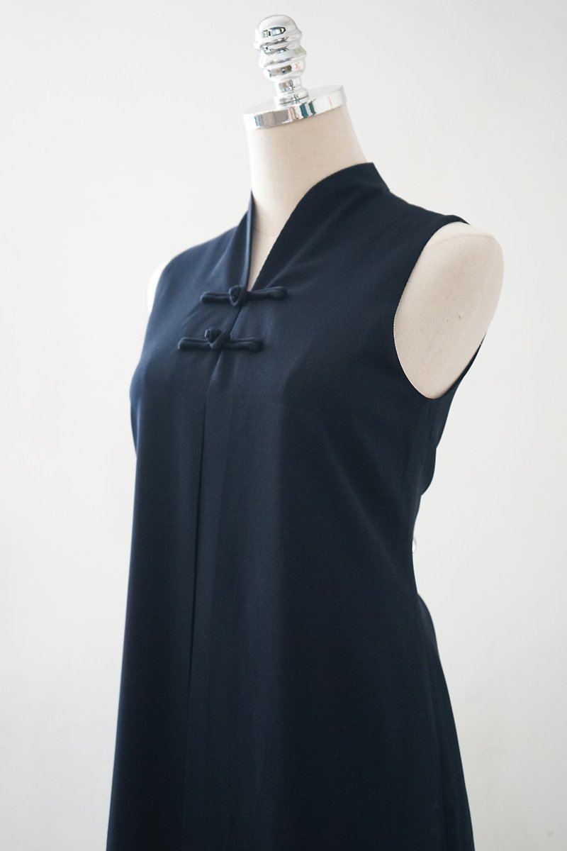 中国のノースリーブ チャイナ ドレス | 香港デザイン | 春と夏 - チャイナドレス - ポリエステル ブルー