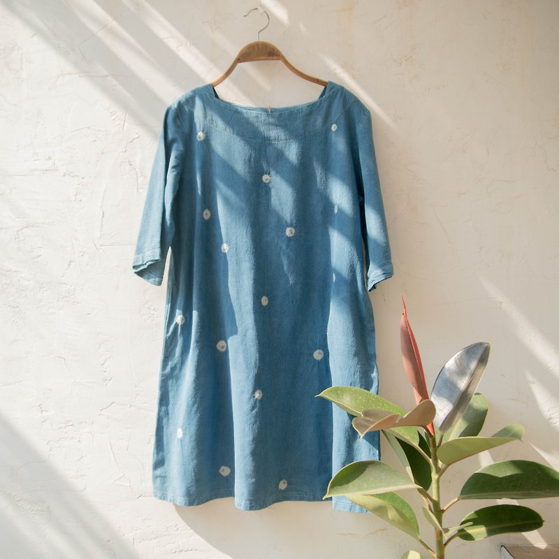 polka dot tunic | handwoven indigo dyed cotton | - Women's Tops - Cotton & Hemp Blue