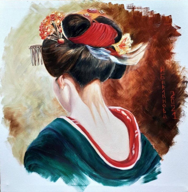 藝伎秘密日本女人後視圖肖像畫布原畫印刷品 - 壁貼/牆壁裝飾 - 其他材質 多色