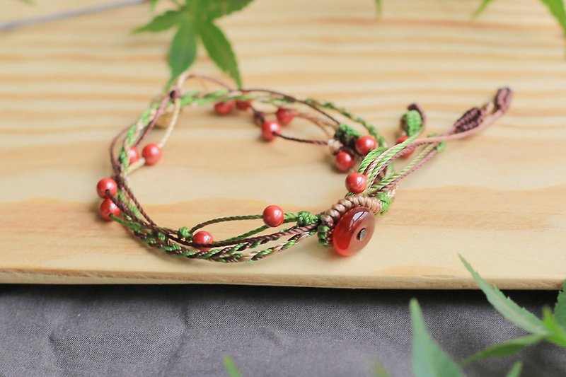 Spring and Autumn Handmade Rope Weaving | Small Phoenix Tail Knot Kumihimo Cinnabar Bracelet Agate Buckle | Kumihimo Color Can Be Changed - Bracelets - Semi-Precious Stones 