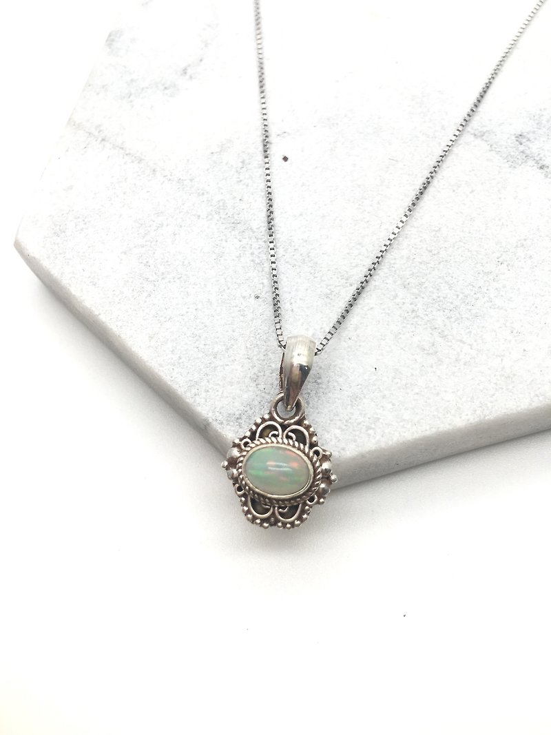 Opal 925 sterling silver necklace Nepal handmade silverware - Necklaces - Gemstone Silver