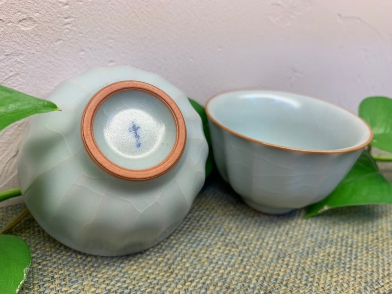 台灣汝窯大師林德豐 - 汝窯葵花對杯(現貨+預購) - 茶壺/茶杯/茶具 - 陶 藍色