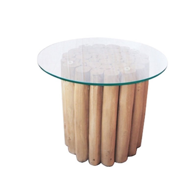チークの木太い枝ガラス サイドテーブル END テーブル - その他の家具 - 木製 