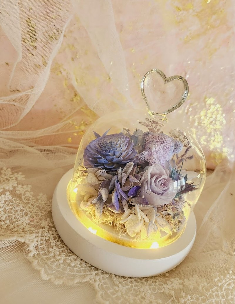 小熊永生花玻璃罩小夜燈 贈精美禮盒 開幕/入厝禮物 婚禮小物 禮 - 乾燥花/永生花 - 其他材質 