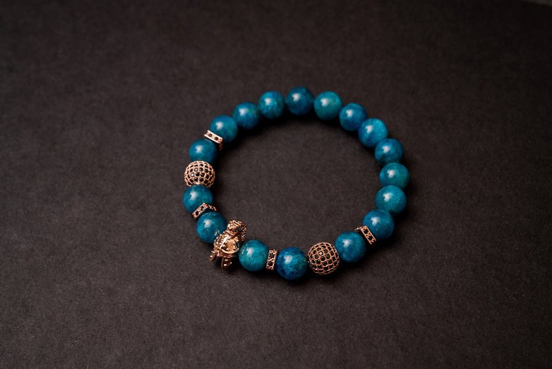 (客製化禮物)勇士-藍磷灰石鋯石黃銅手 - 手鍊/手環 - 水晶 藍色