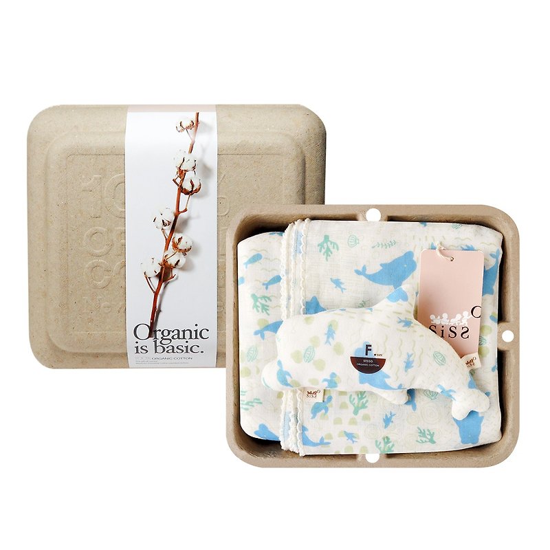 [SISSO Organic Cotton] Dolphin Bay Gauze Universal Towel Gift Box F - Baby Gift Sets - Cotton & Hemp White