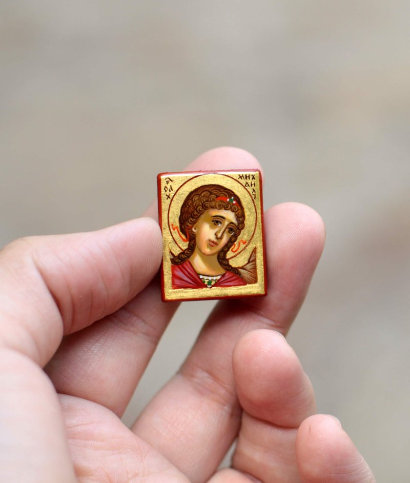 hand painted orthodox wood icon saint Holy Great archangel Michael - 其他 - 木頭 金色