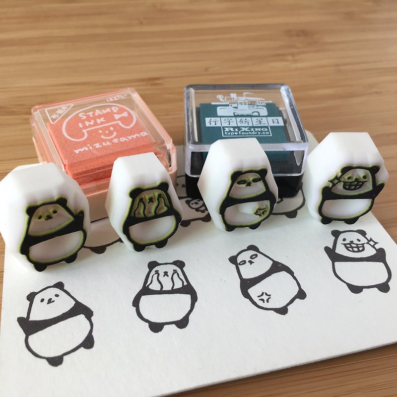 Handmade JX Panda Day and Mini Seal Set [Panda Emoticon Pack] - Stamps & Stamp Pads - Rubber White