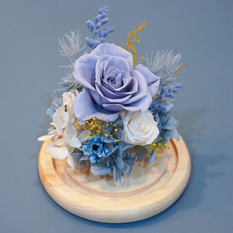 [Gifts. Arrangement] blue ocean coral rose bird glass cover. preserved flower dried flower - ช่อดอกไม้แห้ง - พืช/ดอกไม้ 