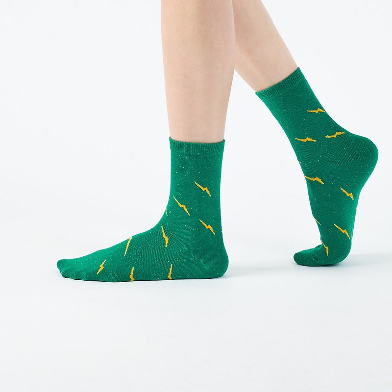 Lightning Sky/Green (F)-MIT Design Mid-calf Socks - Socks - Cotton & Hemp Green