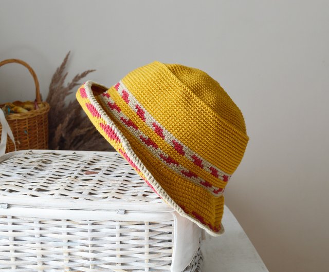 Crochet bucket hat women men embroidery Custom knit mustard fisherman hat -  Shop CrochetedDesignHM Hats & Caps - Pinkoi