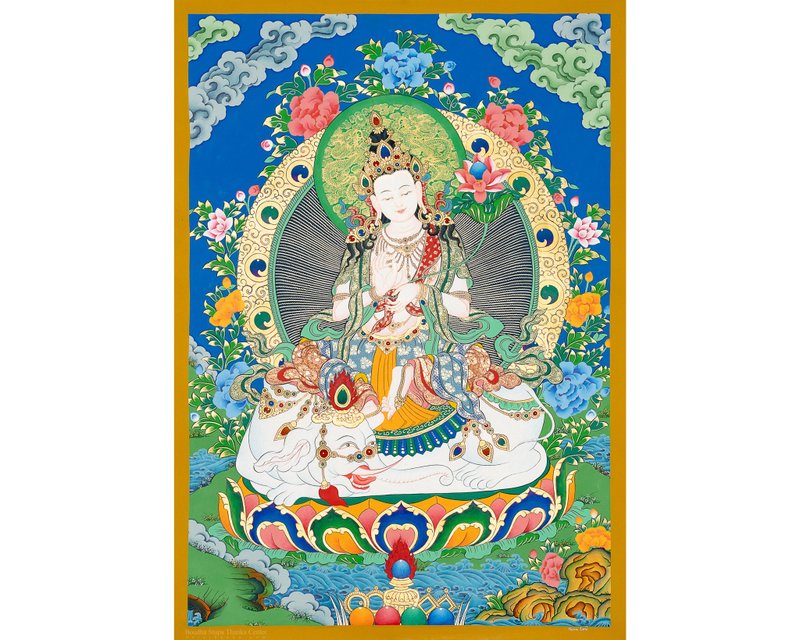 阿迦沙伽寶唐卡 | 手工製作的西藏藝術 促進智慧與空間清晰 - 壁貼/牆壁裝飾 - 其他材質 多色