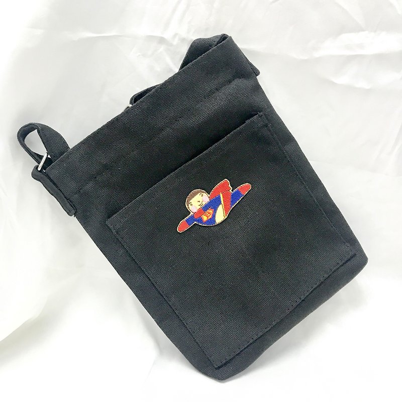  肥仔樂刺繡章斜背手機小袋 - 側背包/斜孭袋 - 聚酯纖維 多色