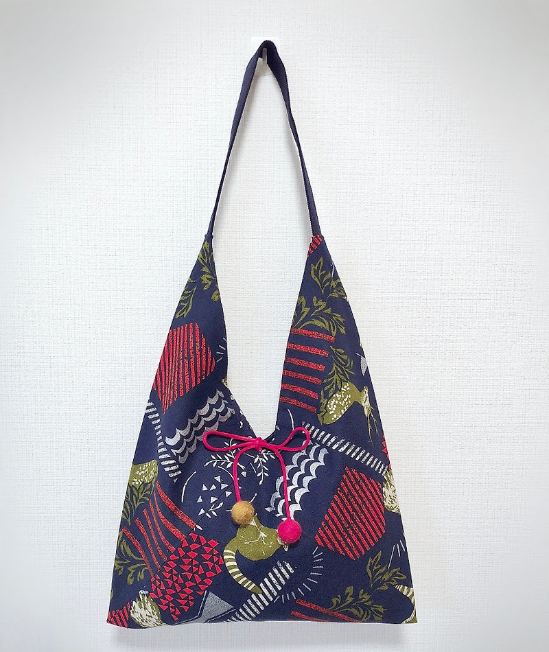 Spring and summer colors / Japanese dumpling-shaped side backpack / medium size / golden deer - Messenger Bags & Sling Bags - Cotton & Hemp Blue