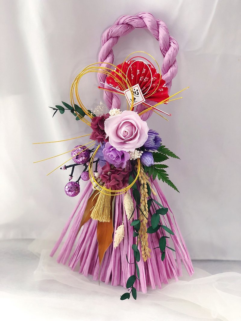 Long purple eternal flower note with rope blessing rope new year straw rope - ช่อดอกไม้แห้ง - พืช/ดอกไม้ สีม่วง