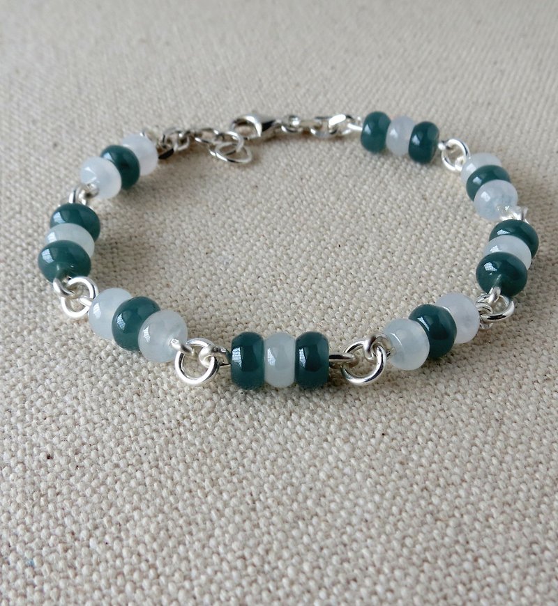 Sterling Silver [Youth Years] 糯 纯 纯 纯 + Blue Water Wheel Beads Jade Bracelet*A01*Avoid evil, keep safe - Bracelets - Gemstone Blue