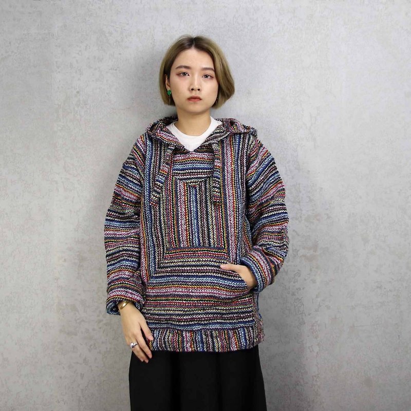 Tsubasa.Y vintage house B02 colorful striped Mexican wool hat Tee, knitted hooded hat tee - Women's Sweaters - Wool Multicolor