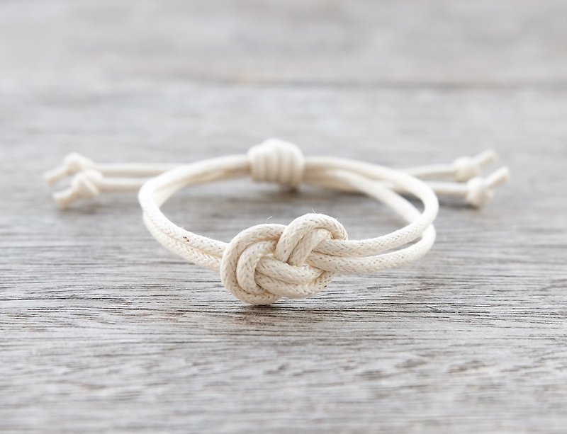 Infinity bracelet , waxed cotton cord bracelet in cream - 手鍊/手環 - 棉．麻 白色