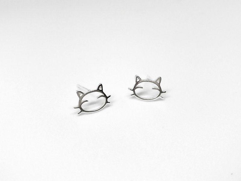 S Lee-925 Silver Handmade Meow Series - Pull Meow Earrings / Earrings - ต่างหู - ดินเผา 