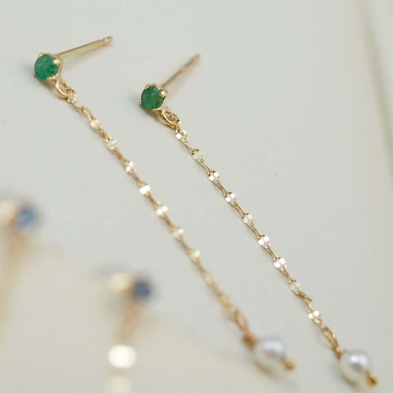 10K emerald drop pearl earrings - Earrings & Clip-ons - Precious Metals Gold