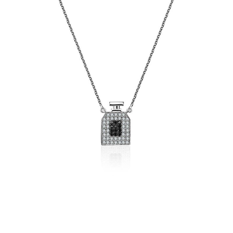 Perfume Bottle Shape Diamond Necklace - Necklaces - Paper Black