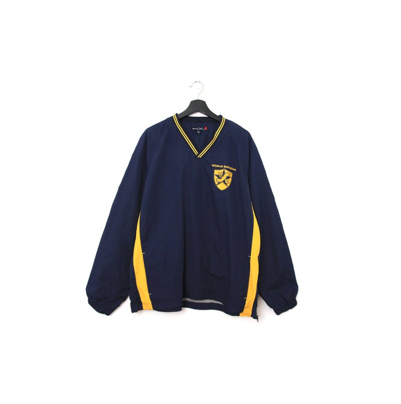 Back to Green - Windbreaker Pullover Hoodie - Yellow & Blue Patchwork - f-09 // vintage - อื่นๆ - เส้นใยสังเคราะห์ 