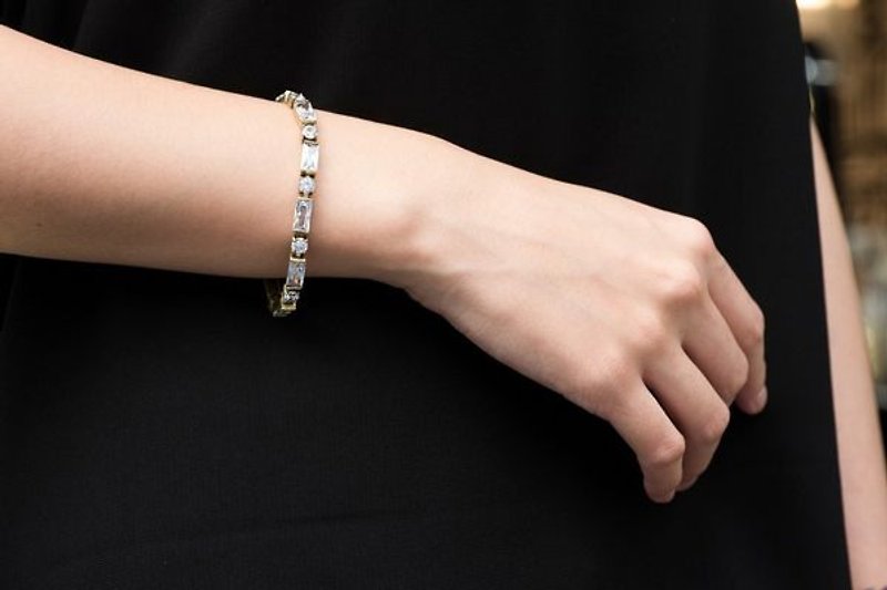 Brass handmade jewelry design - small round zircon square diamond bracelet - Bracelets - Gemstone Black