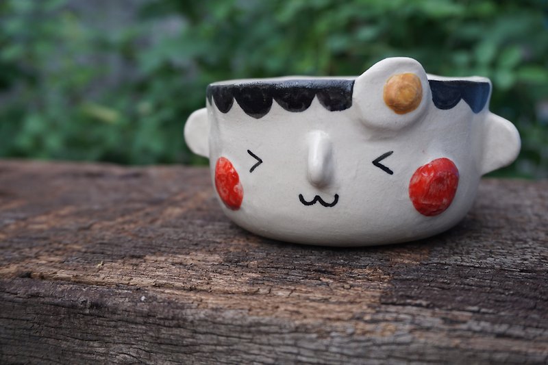 baby cup with fried egg on head - 茶具/茶杯 - 陶 白色