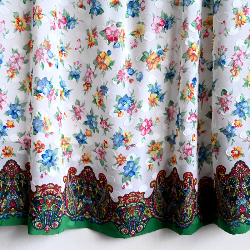 【蛋植物古著】河原花景印花百褶古著長裙 - 裙子/長裙 - 其他人造纖維 