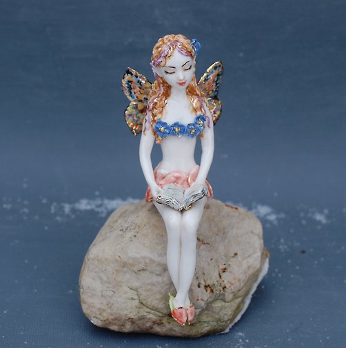 PorcelainShoppe Porcelain Nude girl Figurine Fairy butterfly Art dolls Elf sculpture Shelf decor