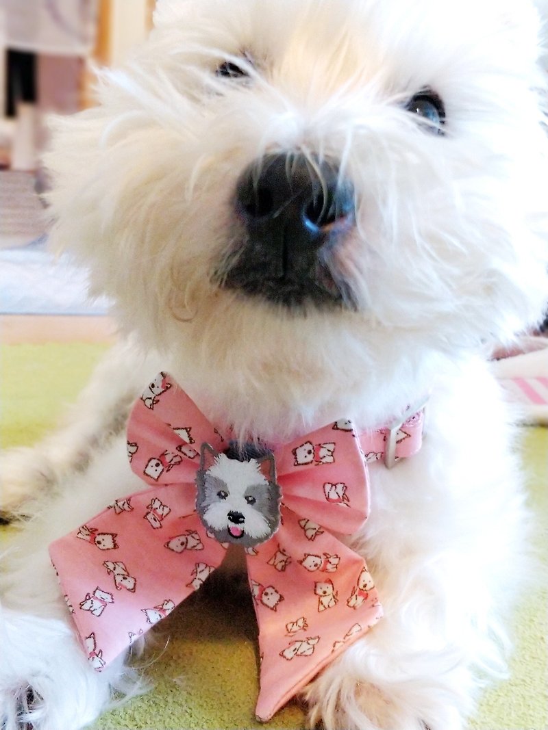 Pet cat dog with campus wind Baiwei Westie Bai Lili bow neck belt item - Clothing & Accessories - Cotton & Hemp Pink