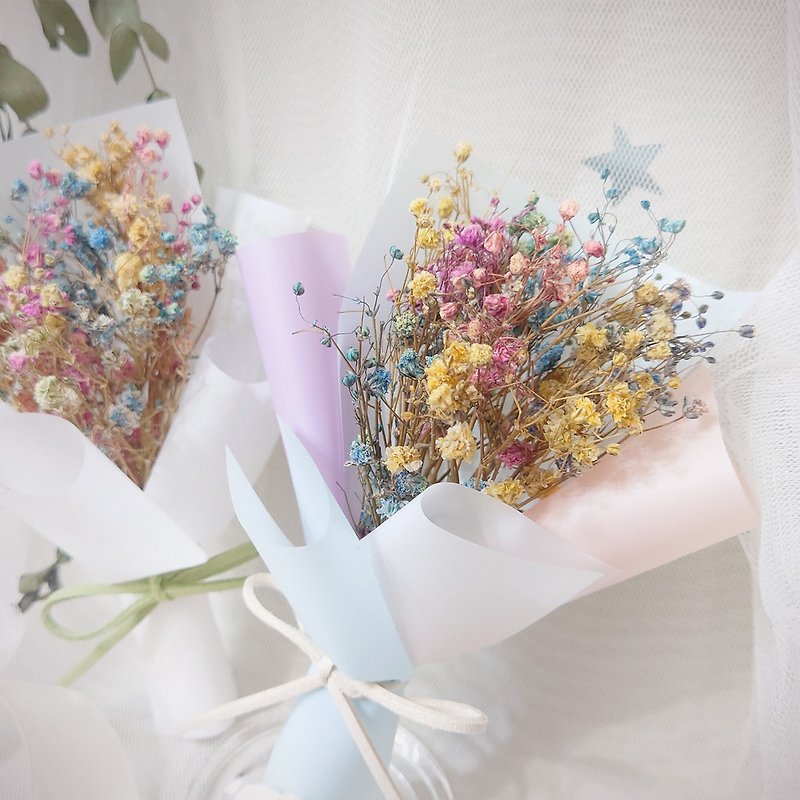 Small bouquet of baby's breath [rainbow style] Valentine's Day bouquet/wedding souvenir/dry bouquet/wedding souvenir - ช่อดอกไม้แห้ง - พืช/ดอกไม้ หลากหลายสี