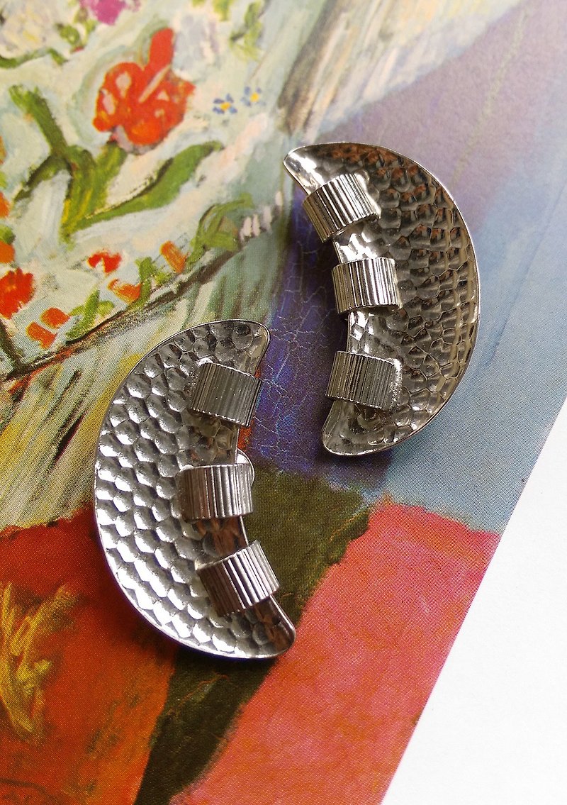 [Western antique jewelry / old age] LERU meniscus ART DECO clip earrings - Earrings & Clip-ons - Other Metals Silver