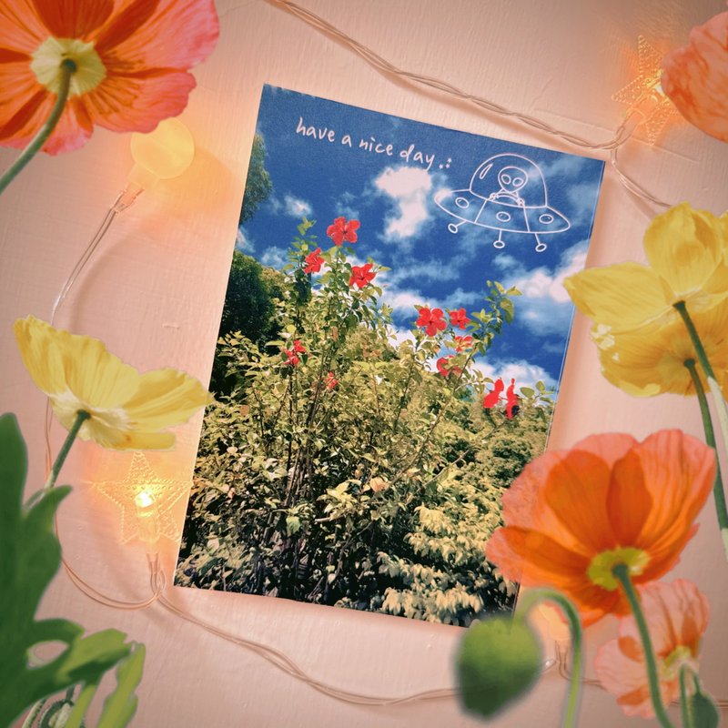 Have a Nice Day Alien Tour of Taiwan Postcard / Card / Maokong Flowers - Cards & Postcards - Paper Multicolor