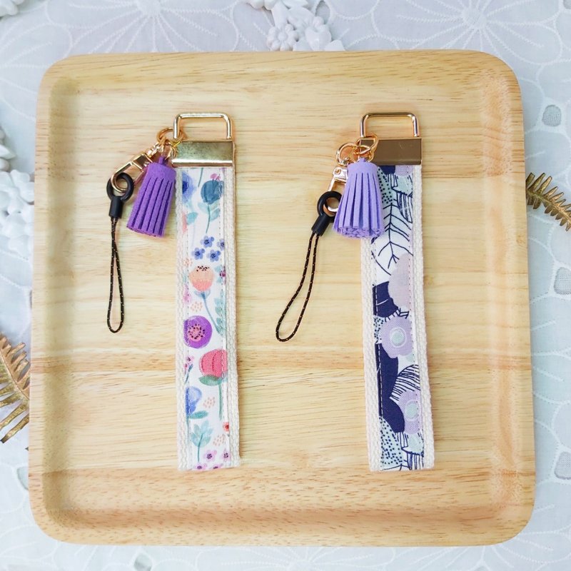 Purple Flower Cloth Tassel Mobile Phone Anti-fall Wrist Strap - Lanyards & Straps - Cotton & Hemp Purple