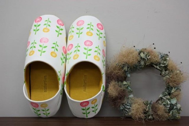 Baboosh yellow of small flowers - Women's Casual Shoes - Genuine Leather Yellow