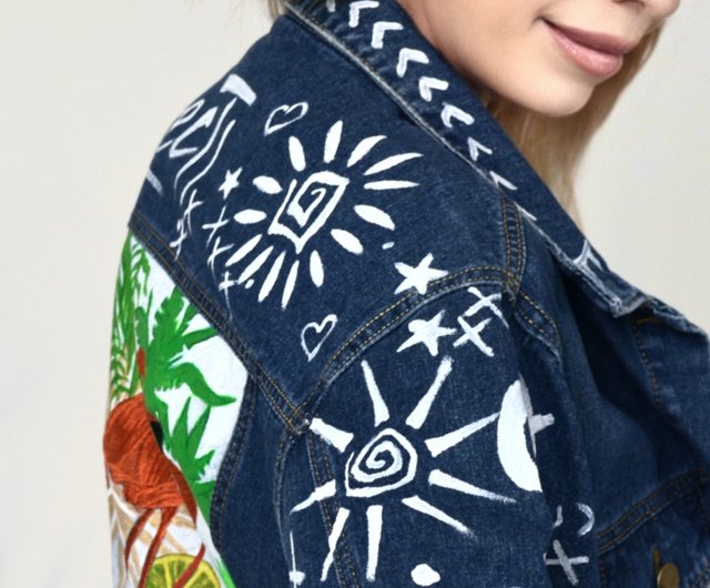 Women's Blue Hand Painted Denim Summer Jacket