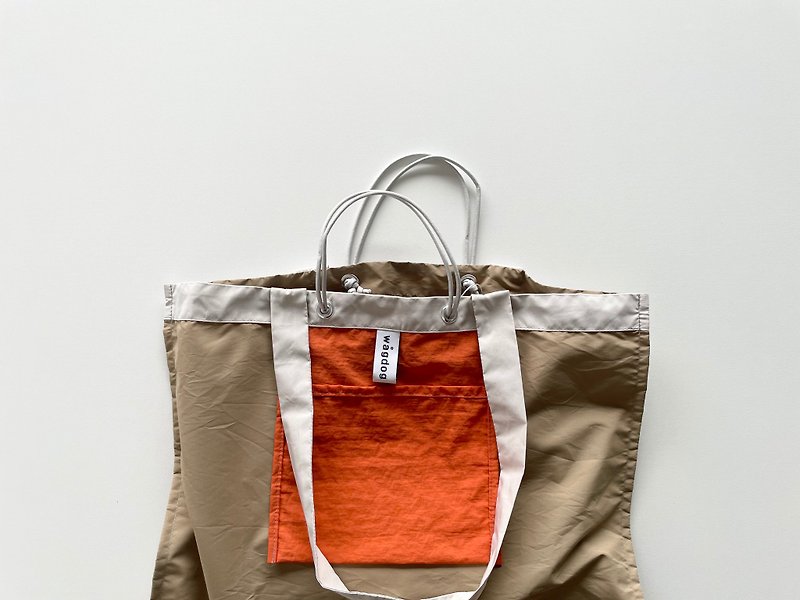 DAILY 2way tote bag / color block beige orange - Messenger Bags & Sling Bags - Other Materials Khaki