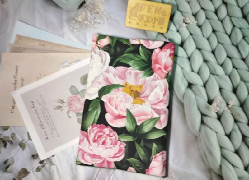 花朵系列-韓國棉布豔麗牡丹布書套-布書套-布書衣可適用聖經 - 書衣/書套 - 棉．麻 