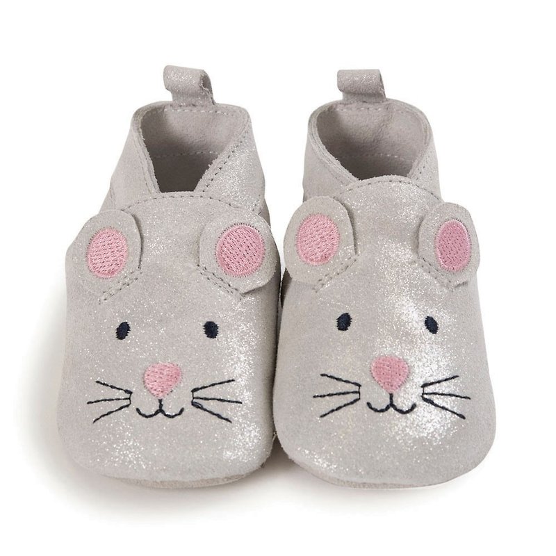100% Mouse Booties - Baby Shoes - Genuine Leather Silver