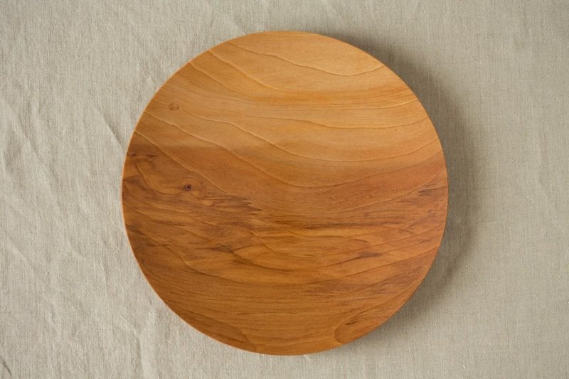 Wood 24cm of the potter's wheel ground wooden plate chestnut (land) 05 - Small Plates & Saucers - Wood Khaki