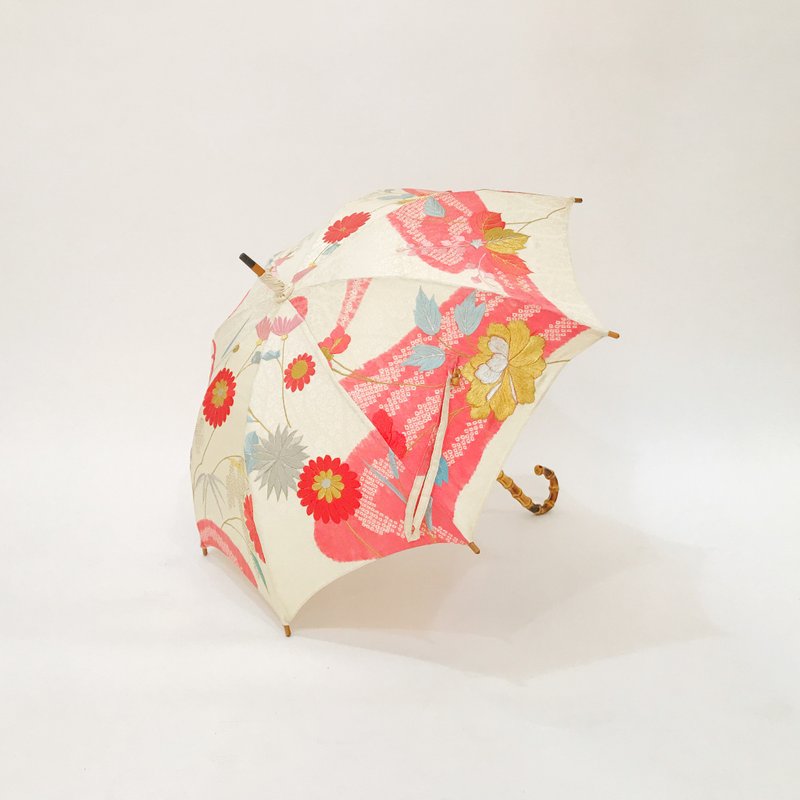 Parasol, made of antique silk kimono, handcrafted by Japanese craftsmen #24 - ร่ม - ผ้าไหม สึชมพู